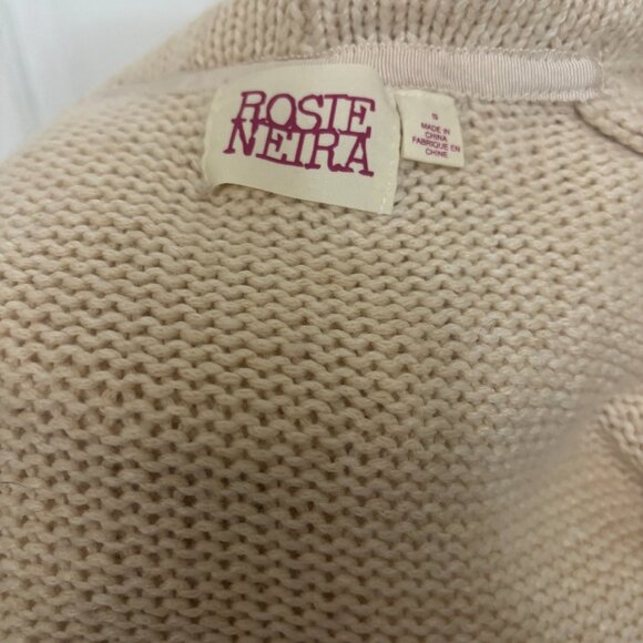 Anthropologie Rosie Neira S Cream Knit Wrap Cardigan Biege Tie - Picture 4 of 4
